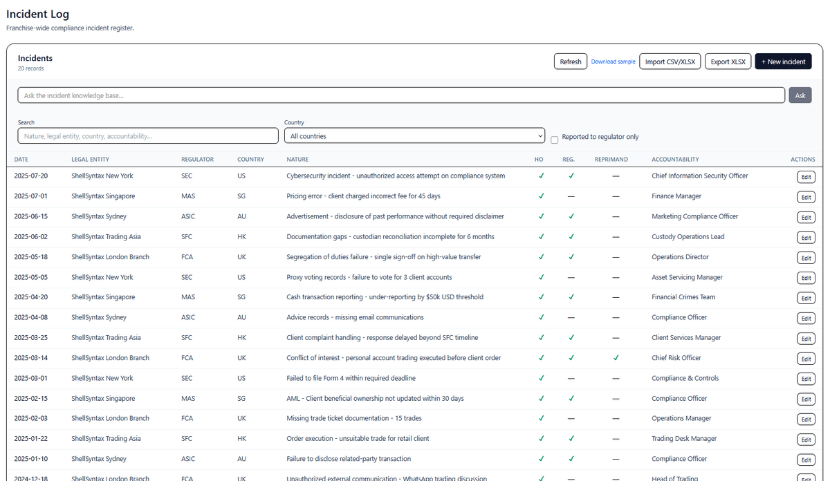 Incident Logging interface
