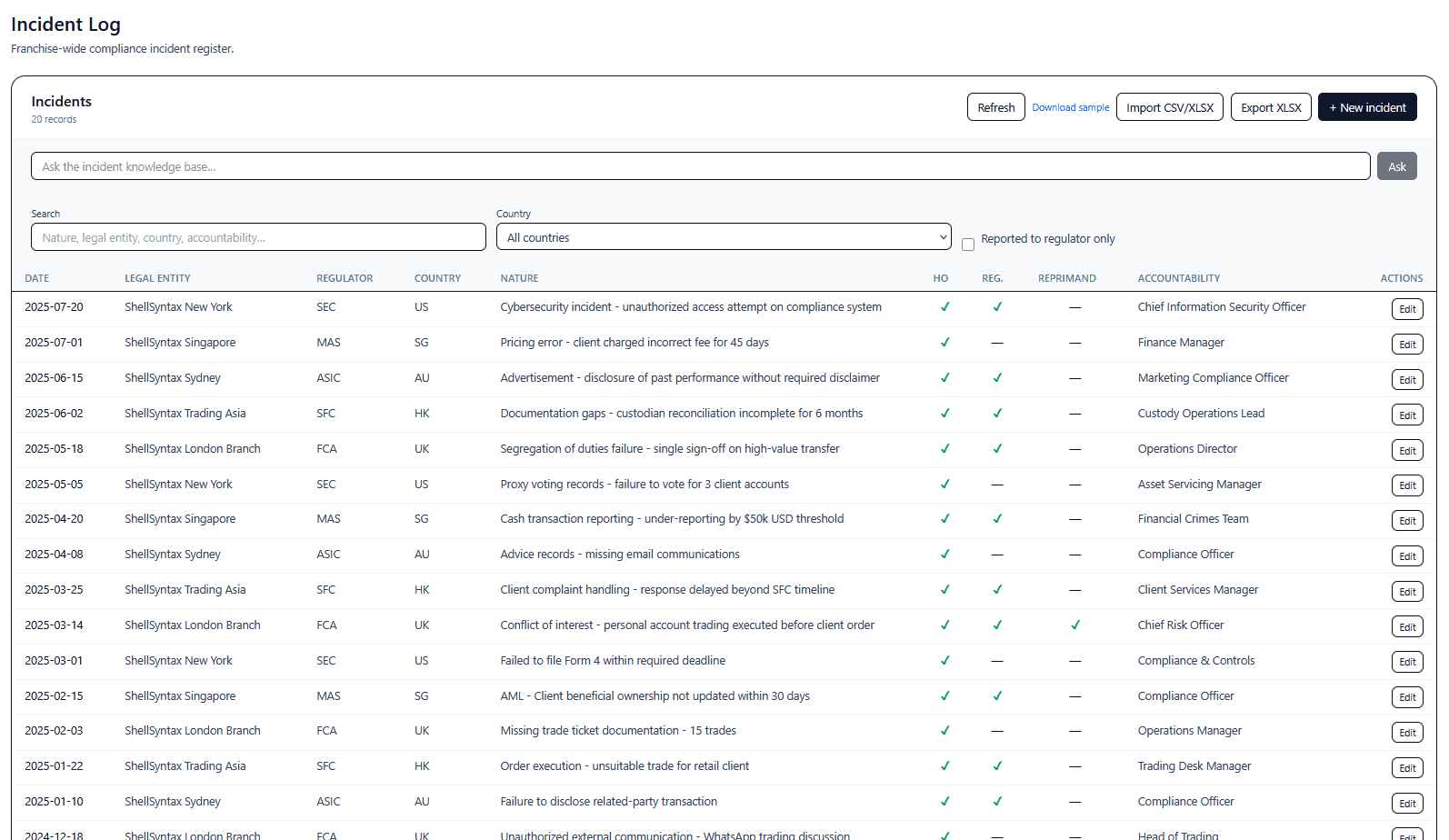 Incident Logging screenshot